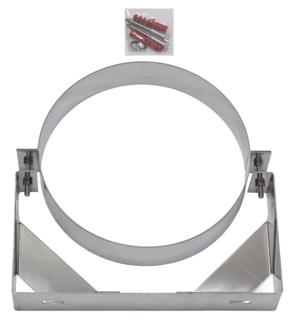 Wandhalter aus Edelstahl mit einer runden Halterung für ein Abgassystem, inklusive Montagezubehör, passend für Anwendungen von Vaillant.